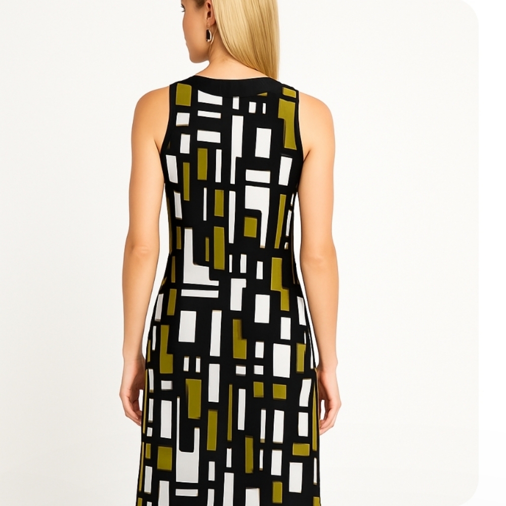 Laura Petite | Geometric Print Halter Neckline Midi Dress - Picture 7 of 11